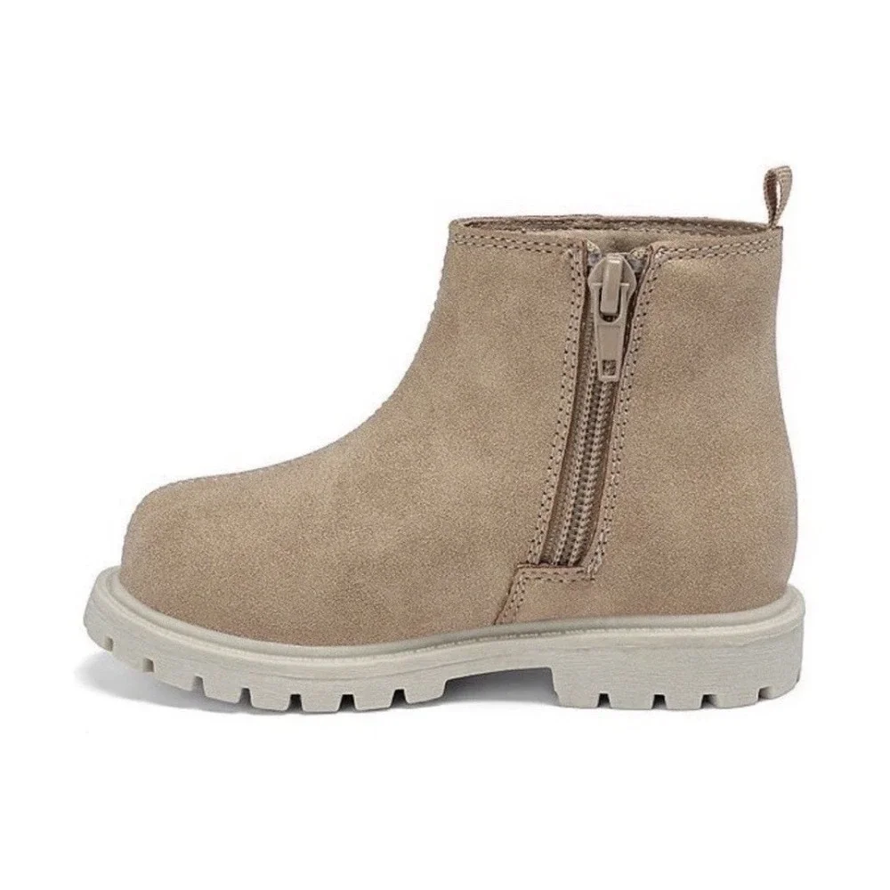 Carters Toddler Girls Tan Faux Suede Heart Ankle Boots Size 12 Zipper Lug Sole